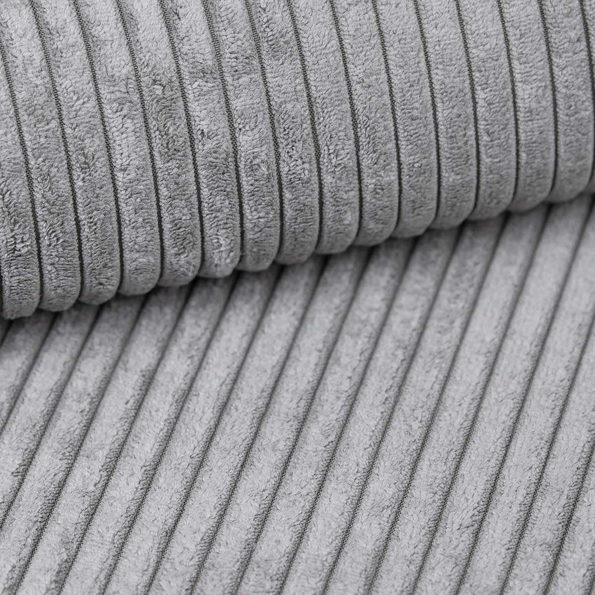 Luxusbetten24 Designer Sofa Designer Sofa Maxi in Cord mit Schlaffunktion und Stauraum | Bezug: Cord | Farbe: Hellgrau | Stellvariante: Rechts