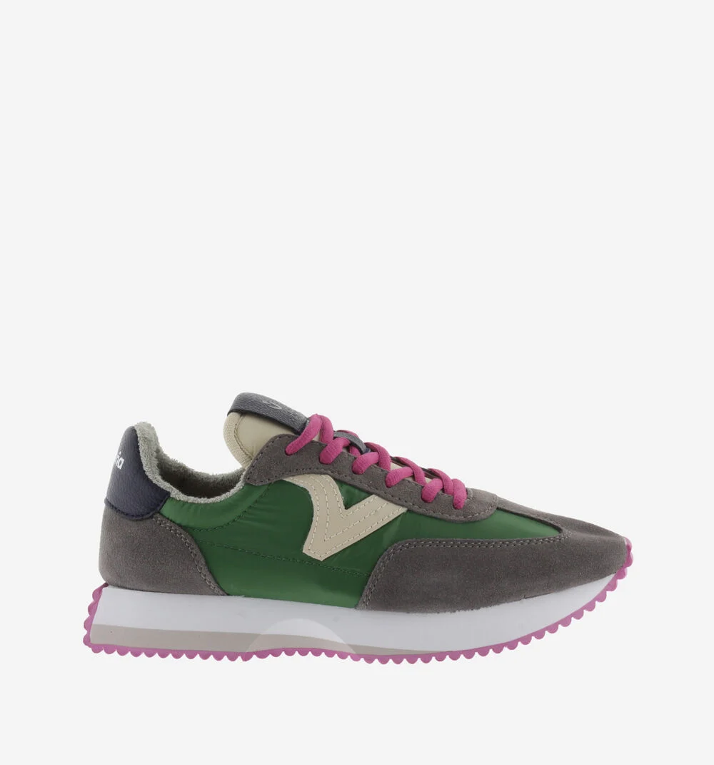 COSMOS NYLON & CUIR FENDU Baskets femme tons fluor ANTRACITA