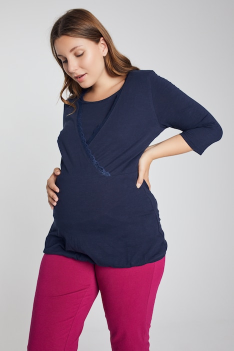 Bellieva-Shirt, Spitze, V-Ausschnitt, Biobaumwolle, GOTS