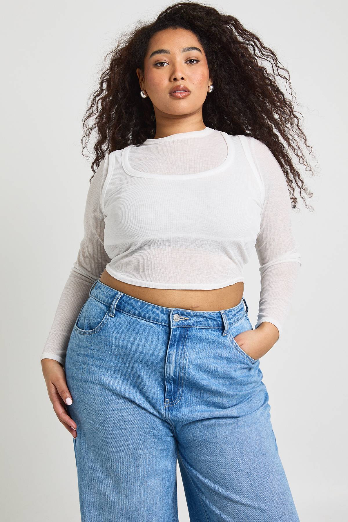 boohoo Jean Large Taille Haute Plus Basics