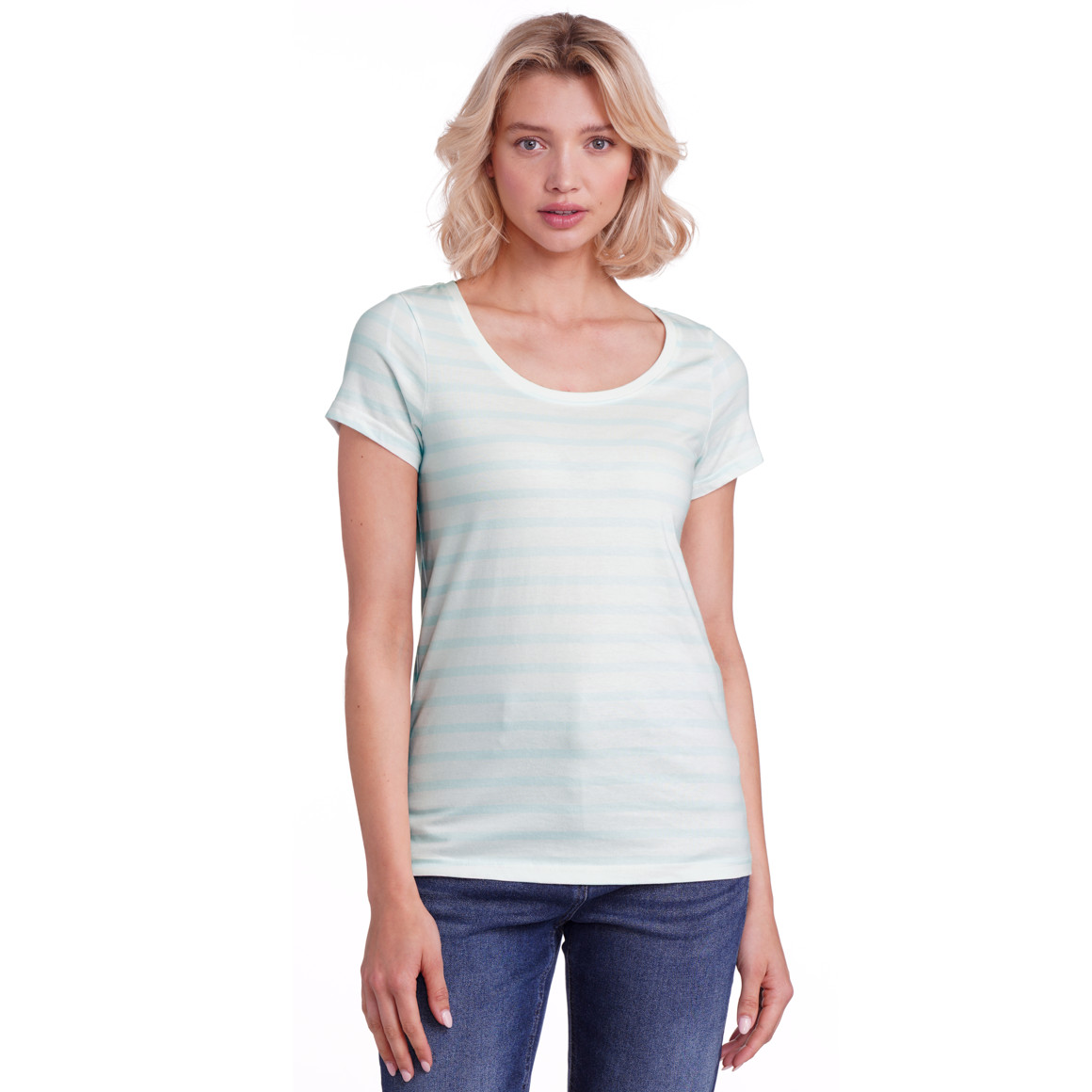 Famy 3 Damen T-Shirts im Basic-Look helltürkis / dunkelblau / türkis