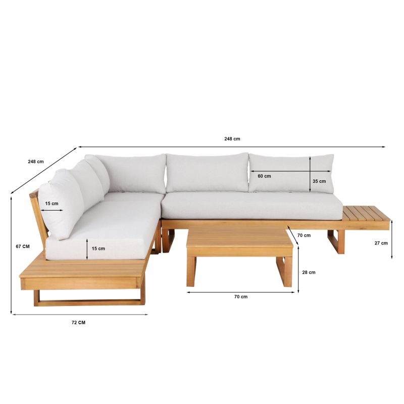 Salon de jardin montana en bois d'acacia fsc 5 places coloris gris avec housse de protection