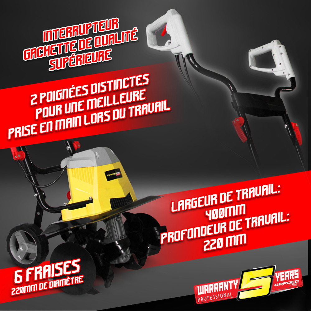 Motobineuse électrique 1500w - 6 fraises - gardeo