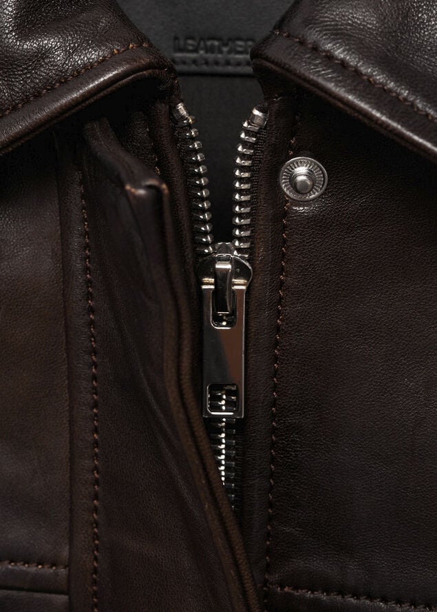 MANGO 100% leather bomber jacket Brown