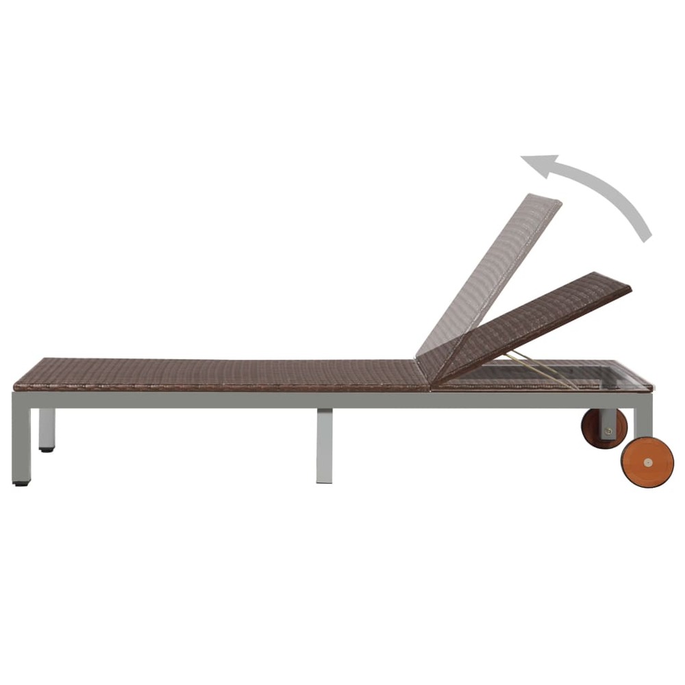Transat chaise longue bain de soleil lit de jardin terrasse meuble d'extérieur avec roues résine tressée marron