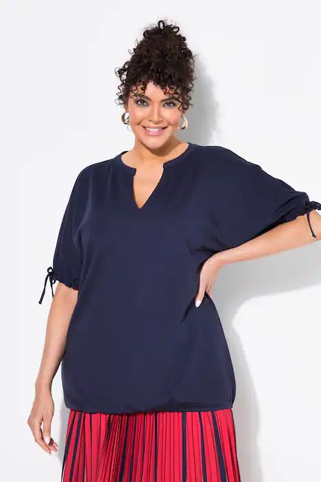 Sweatshirt, Oversized, Tunika-Ausschnitt, Halbarm, marine