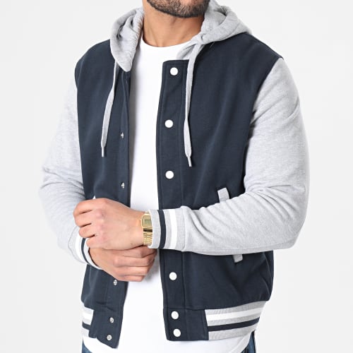 Veste Teddy A Capuche 4003 Bleu Marine Gris Chiné