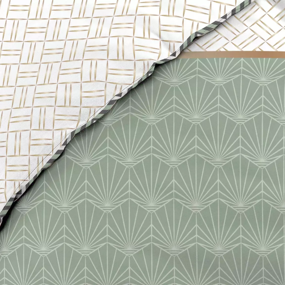 Housse de couette et deux taies percale de coton (240 x 220 cm) Belor Verte