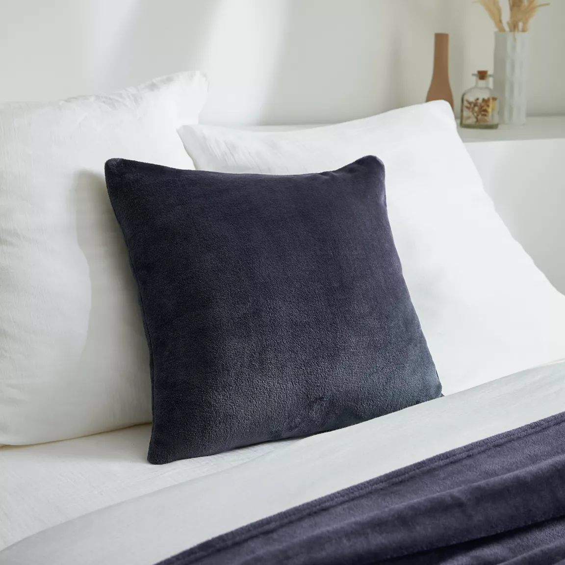 Housse de coussin carrée flanelle (45 x 45 cm) Didou Gris anthracite