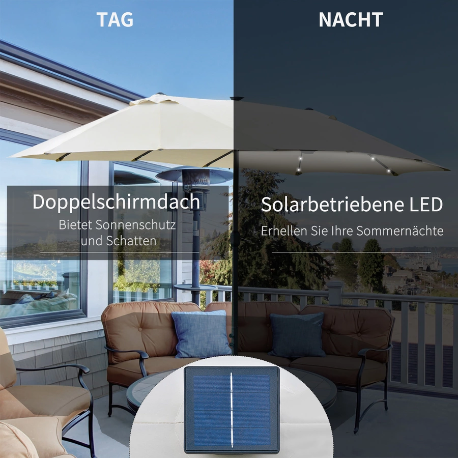 Outsunny Sonnenschirm Mit Solar-LED-Leuchte cremeweiß