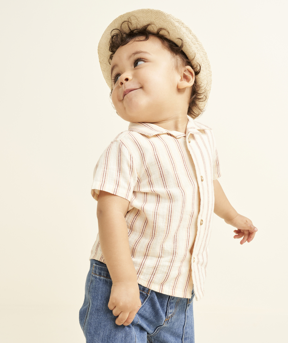 chemise manches courtes bébé garçon en coton imprimé à rayures colorées