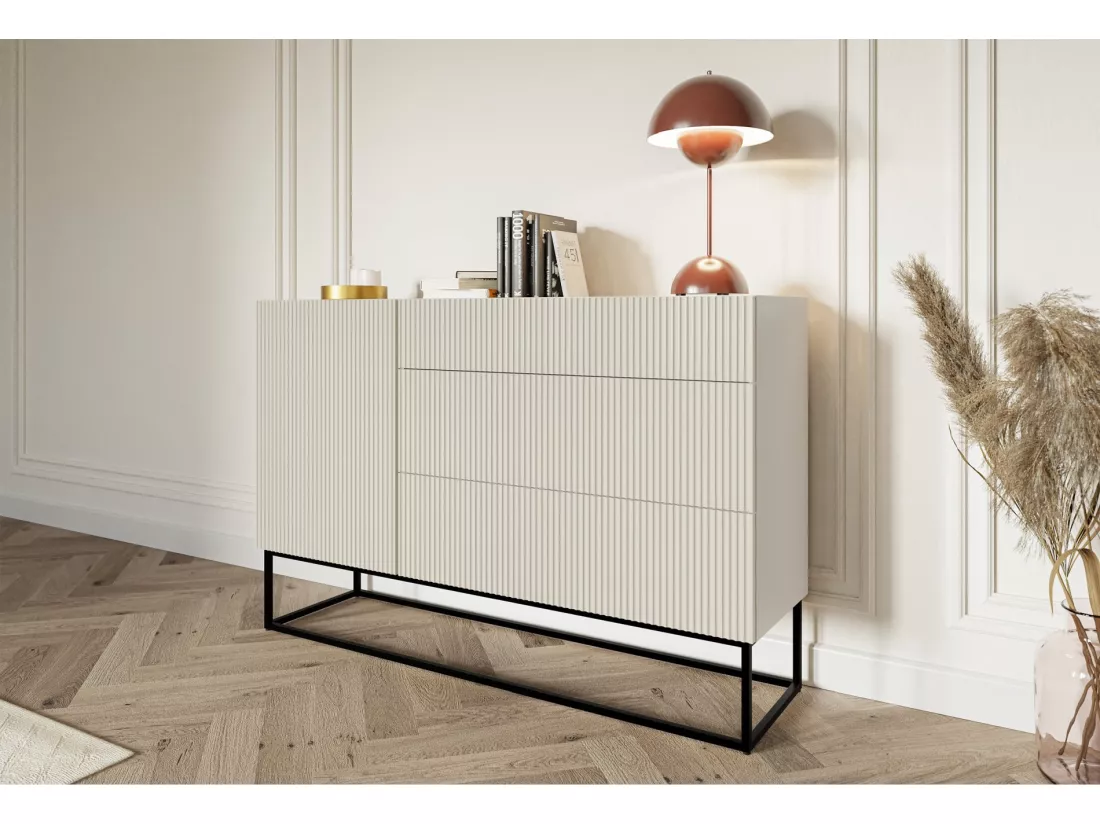Commode à une porte - 140 cm - grège avec pieds noirs - VELDIO