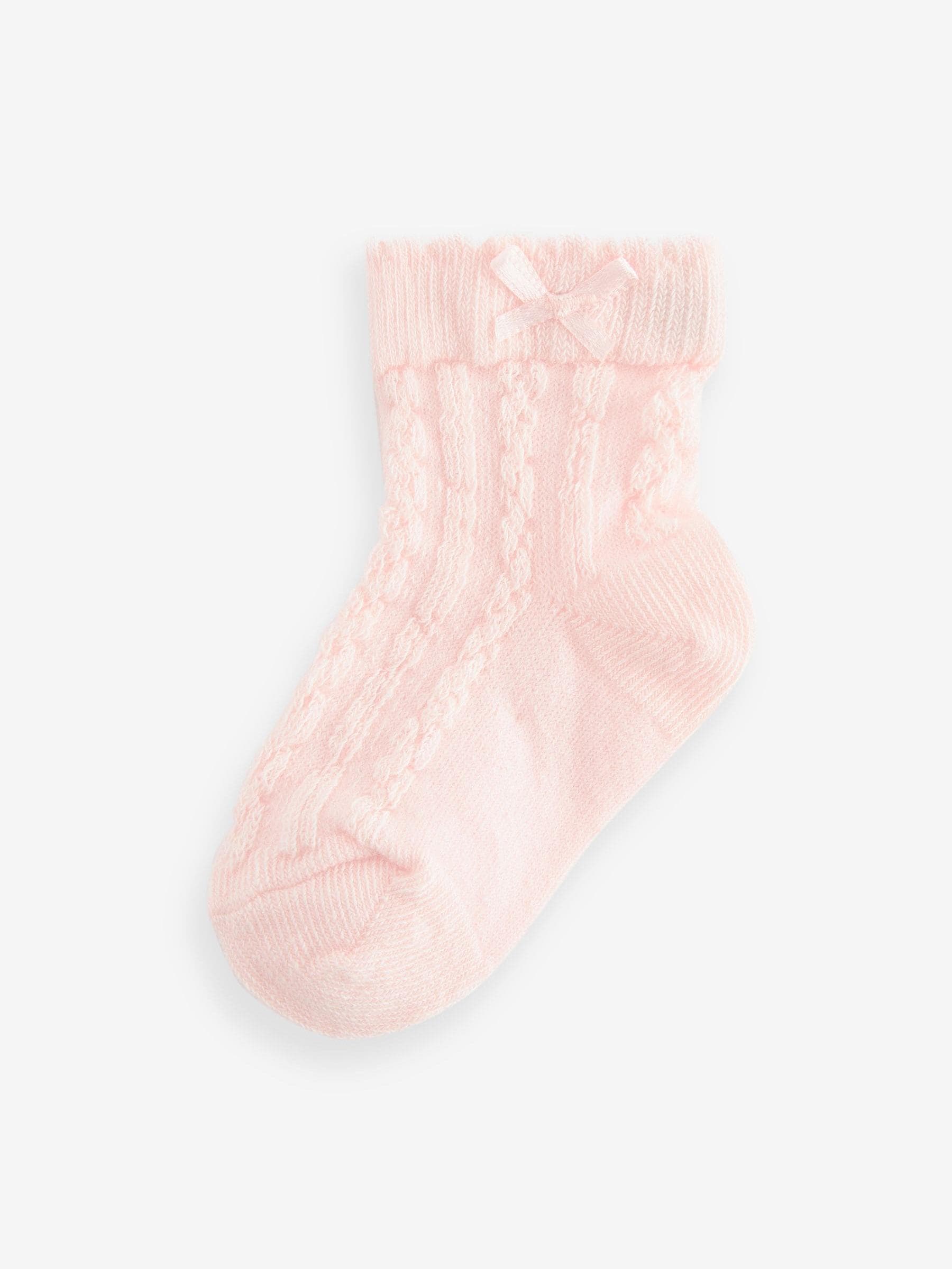 Roze - Set van 7 paar babysokken met kabelpatroon (0 mnd-2 jr)
