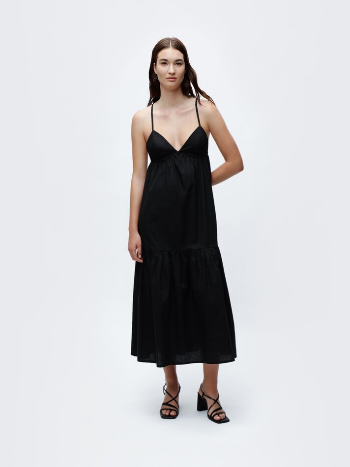 Vestido midi de alças finas - Preto