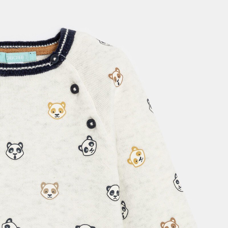 Pull maille tricot panda blanc bébé garçon Blanc