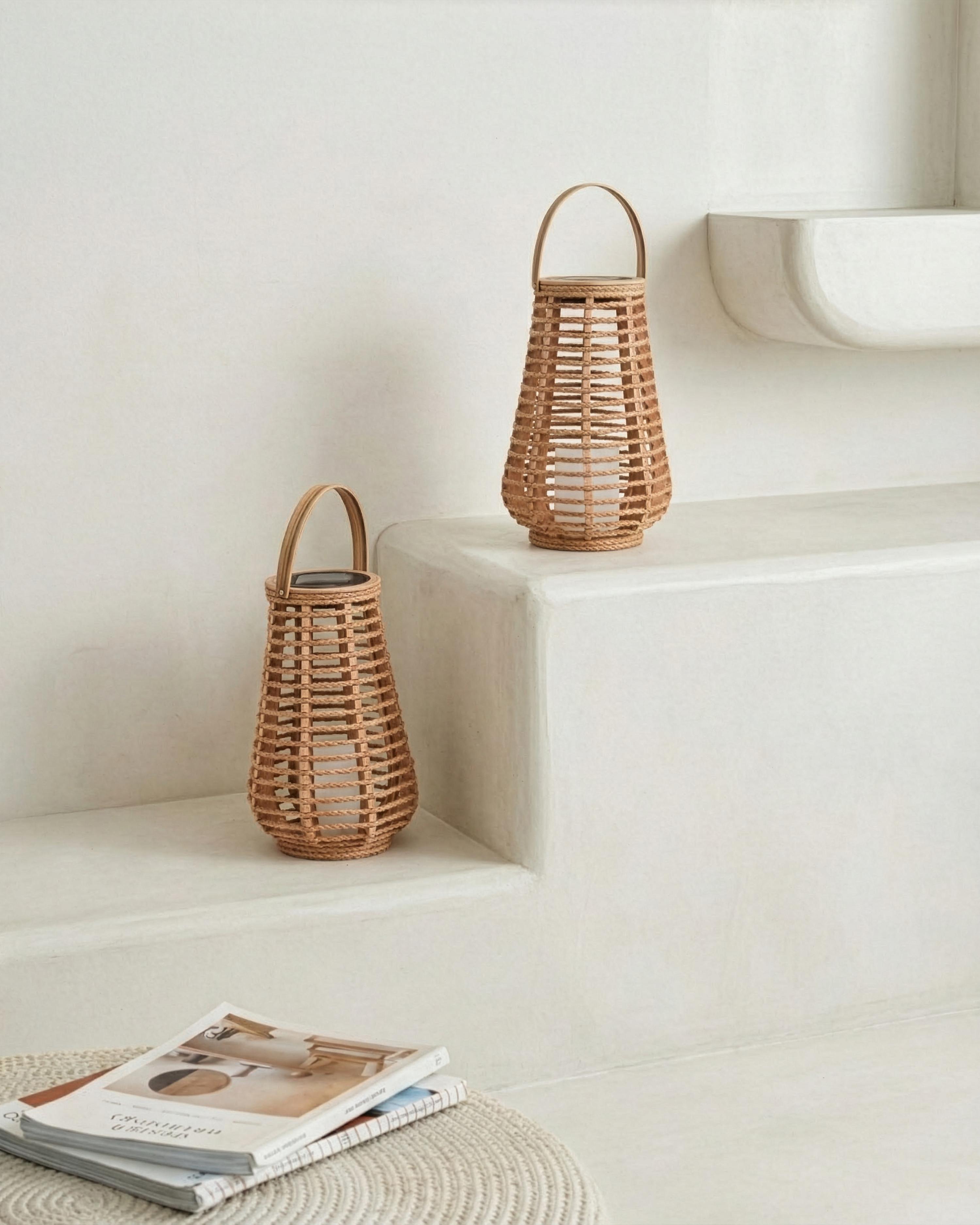 Set van 2 lantaarns op zonne-energie GWAYI 34 cm Natuurlijk