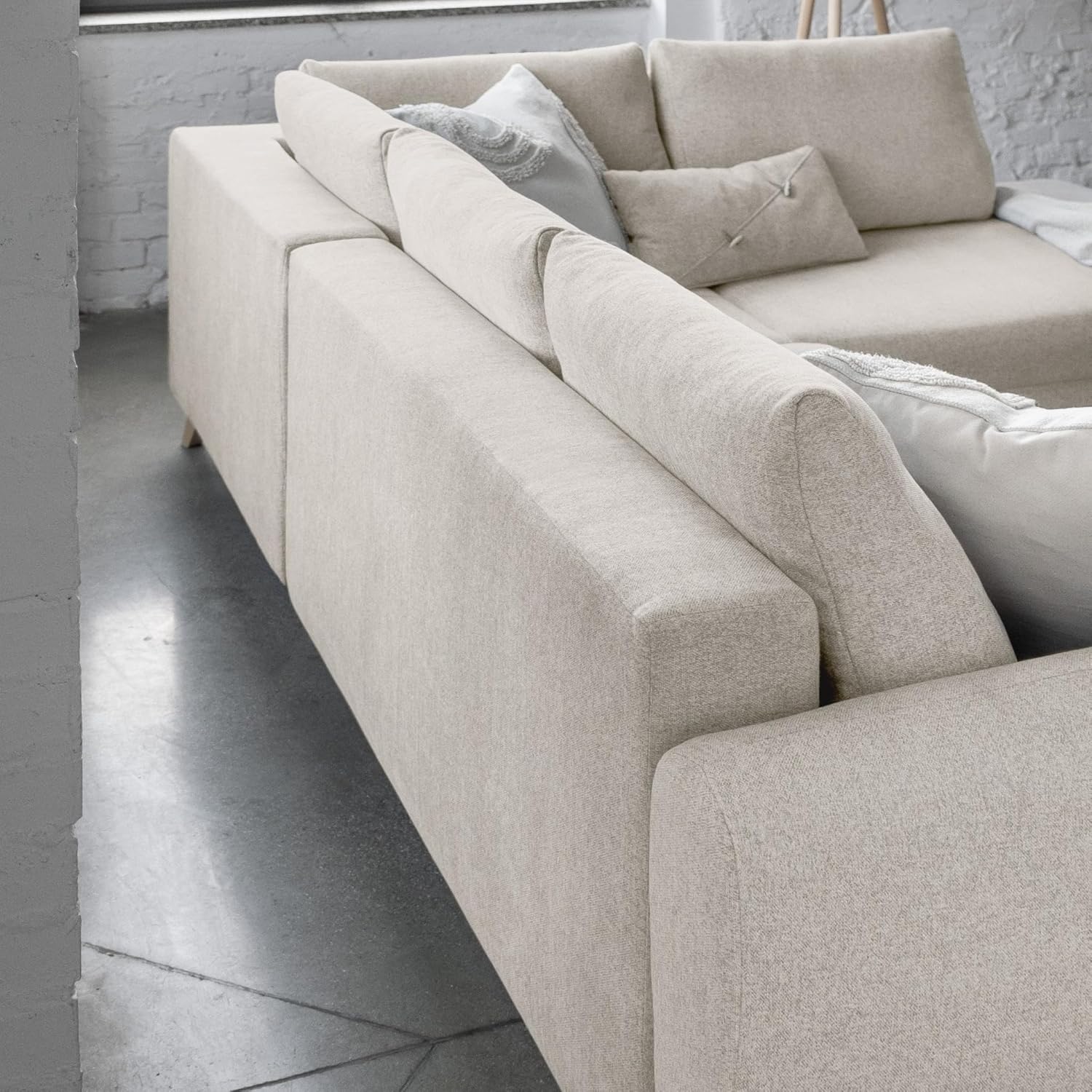 MIUFORM Scandic Lagom mit Bettkasten | 8 Sitzer Sofa | U-Form rechts | 312x202x90cm Couch | Klappsofa mit Schlaffunktion (Beige)