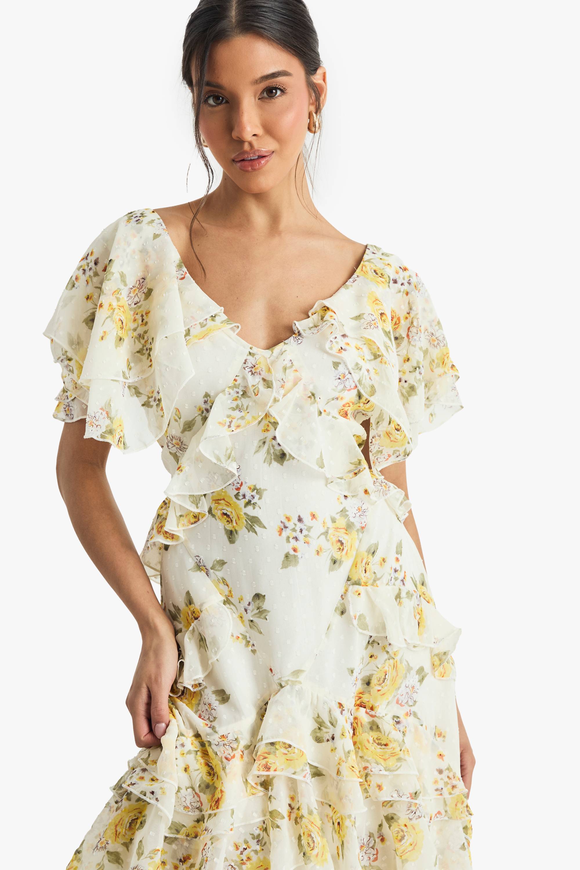 boohoo Robe Midi à Volants Florale