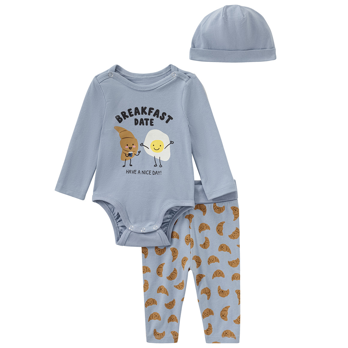 Topomini Newborn Langarmbody, Hose und Mütze im Set hellblau