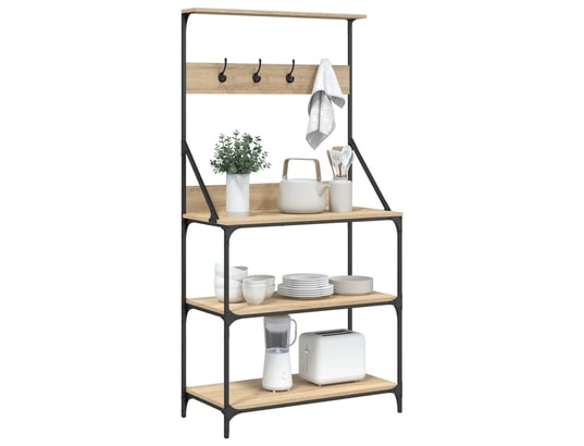 VIDAXL - Set ustensiles de cuisine étagère de boulangerie et crochets 4 niveaux bois d'ingénier...