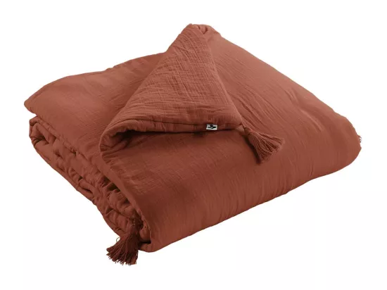 OUREA - Couvre-pied 150x150cm Capitonné Gaze de Coton Terracotta