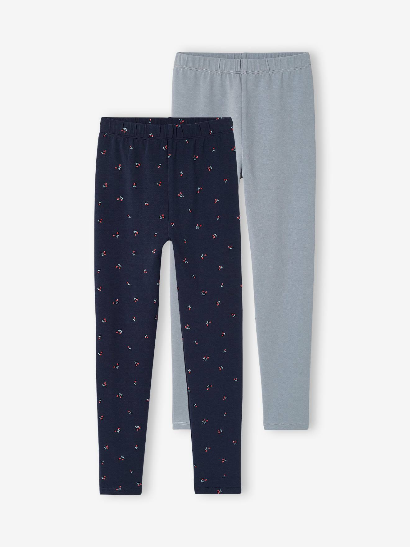 Conjunto de 2 leggings sortidas para meninas, tamanho médio com estampa azul.