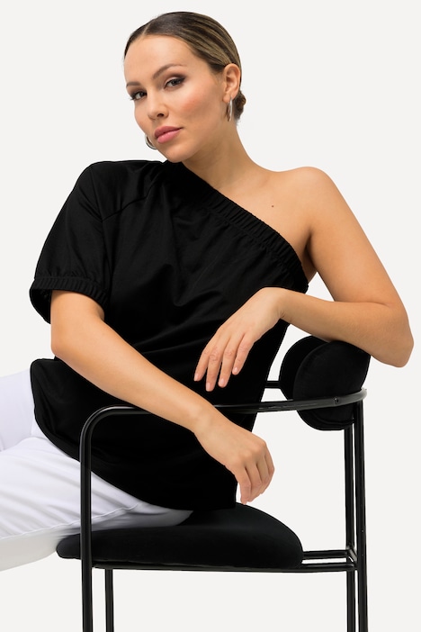 One-Shoulder-Bluse, asymmetrischer Ausschnitt, Halbarm