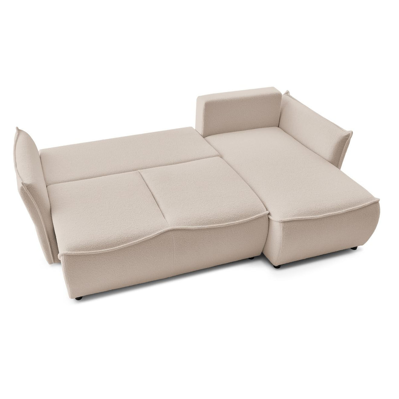 Bobochic Canapé d'angle droit convertible bouclette Léon beige - 242x158x90 cm