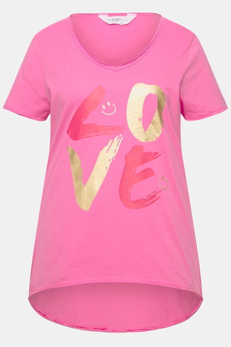 T-Shirt, LOVE-Schriftzug, V-Ausschnitt, Halbarm