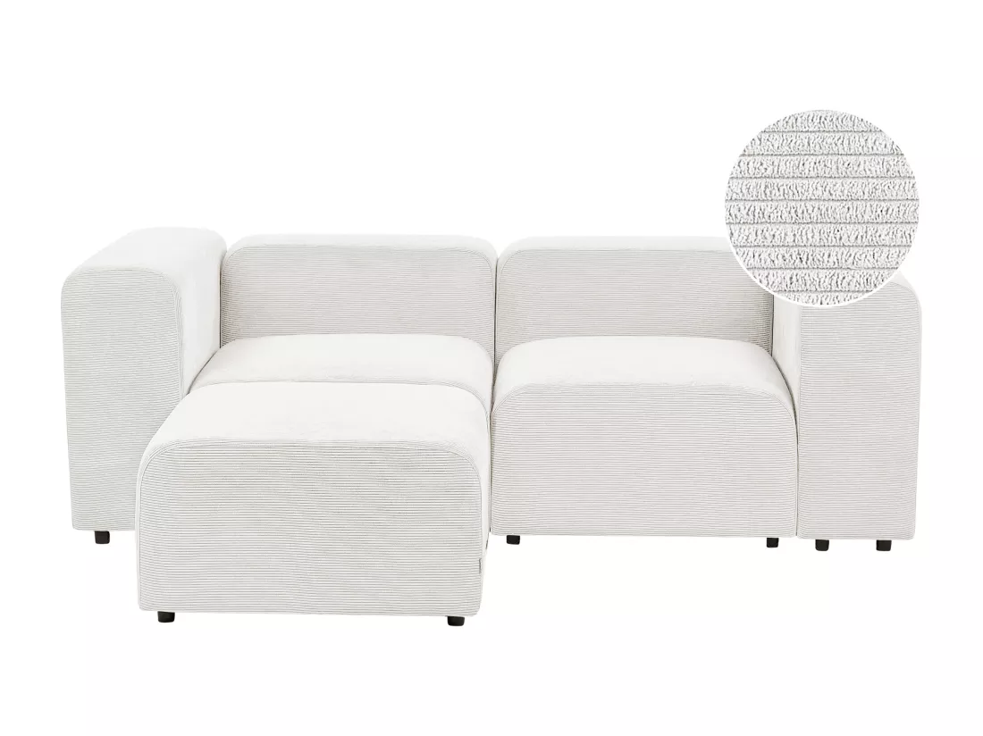 Canapé 2 places modulable avec ottoman en velours côtelé blanc FALSTERBO