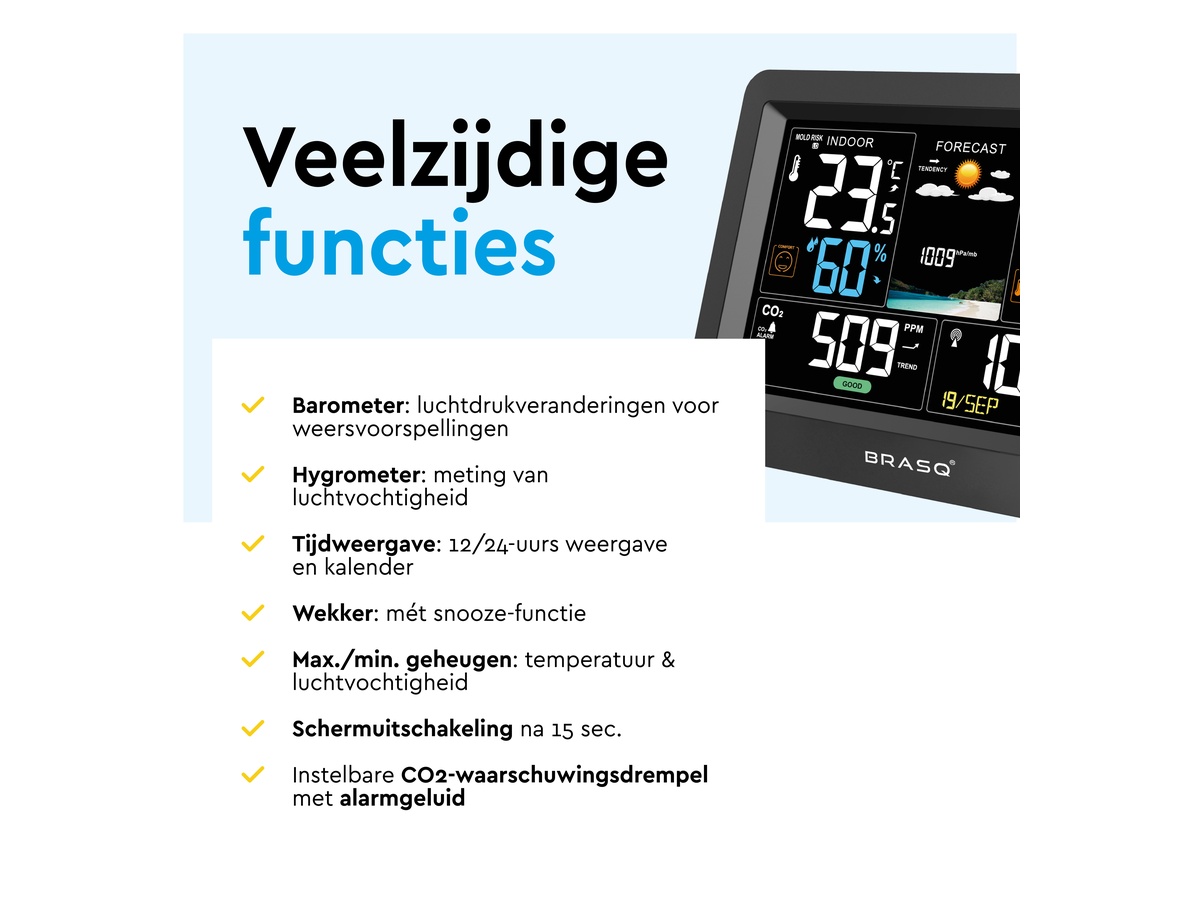 BRASQ CO2 Binnen en buiten Weerstation - Black