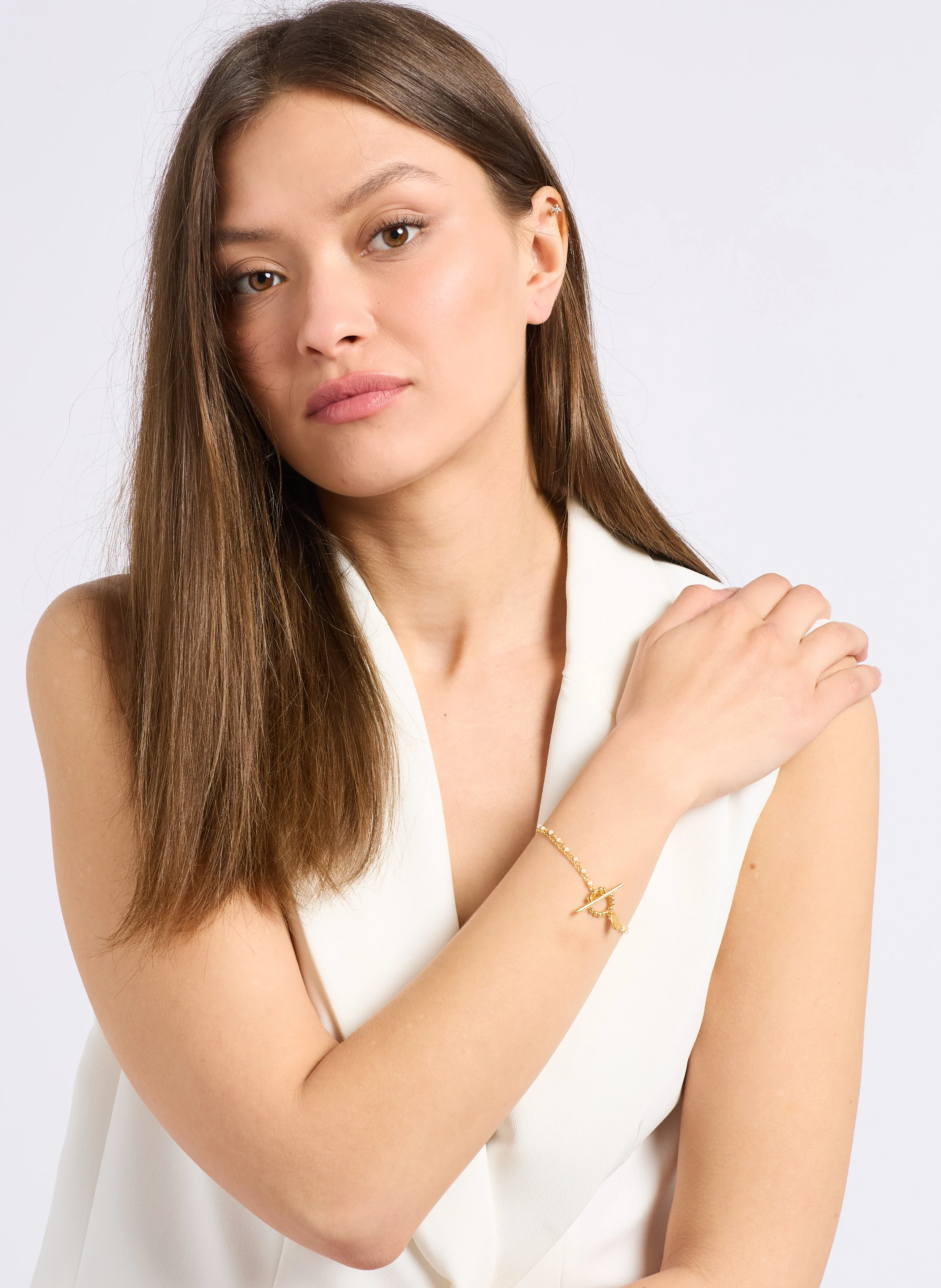 ROXANE - Bracelet double à perles | Blanc
