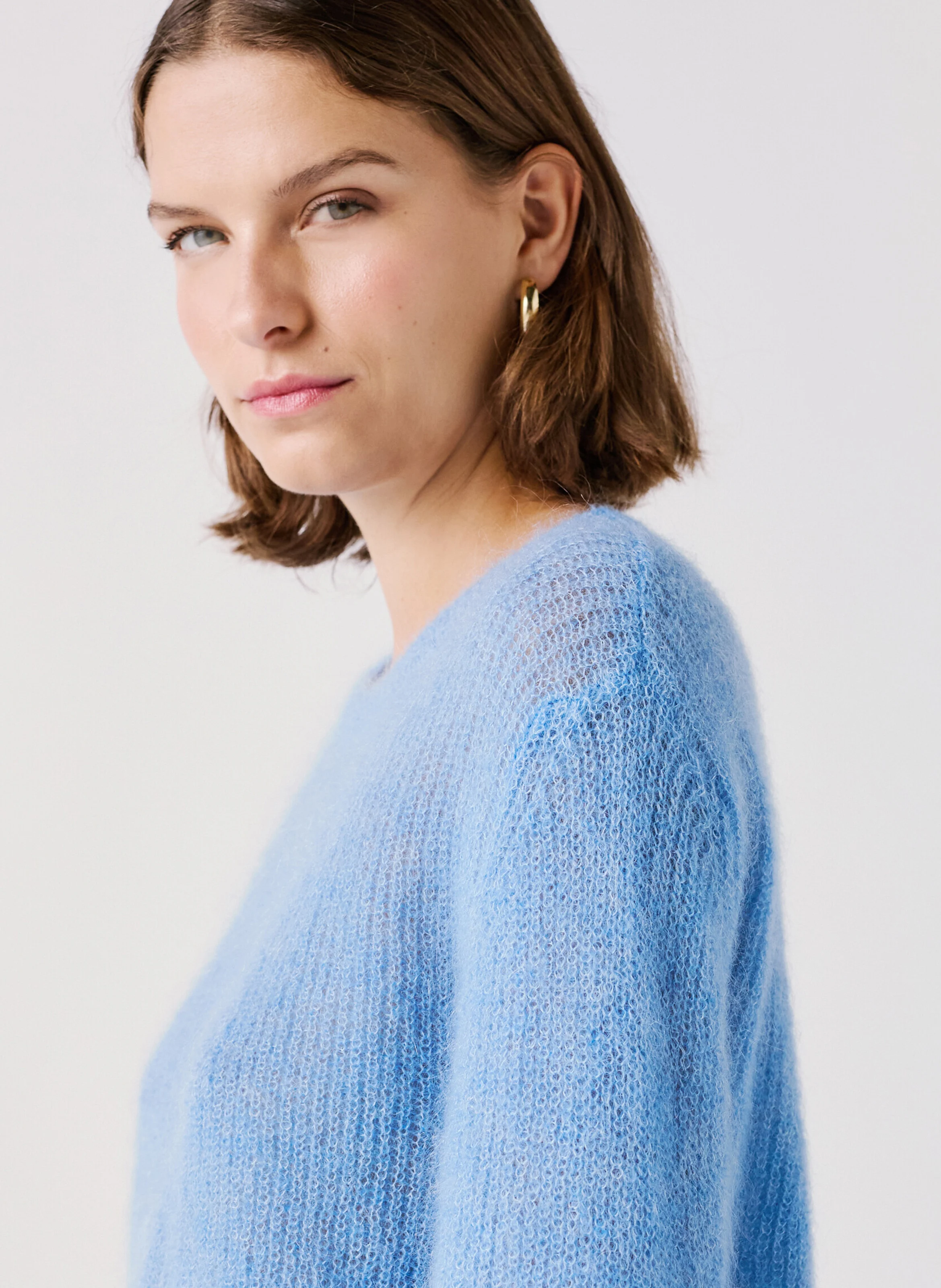 MJOE - Pull droit en laine mélangée | Bleu