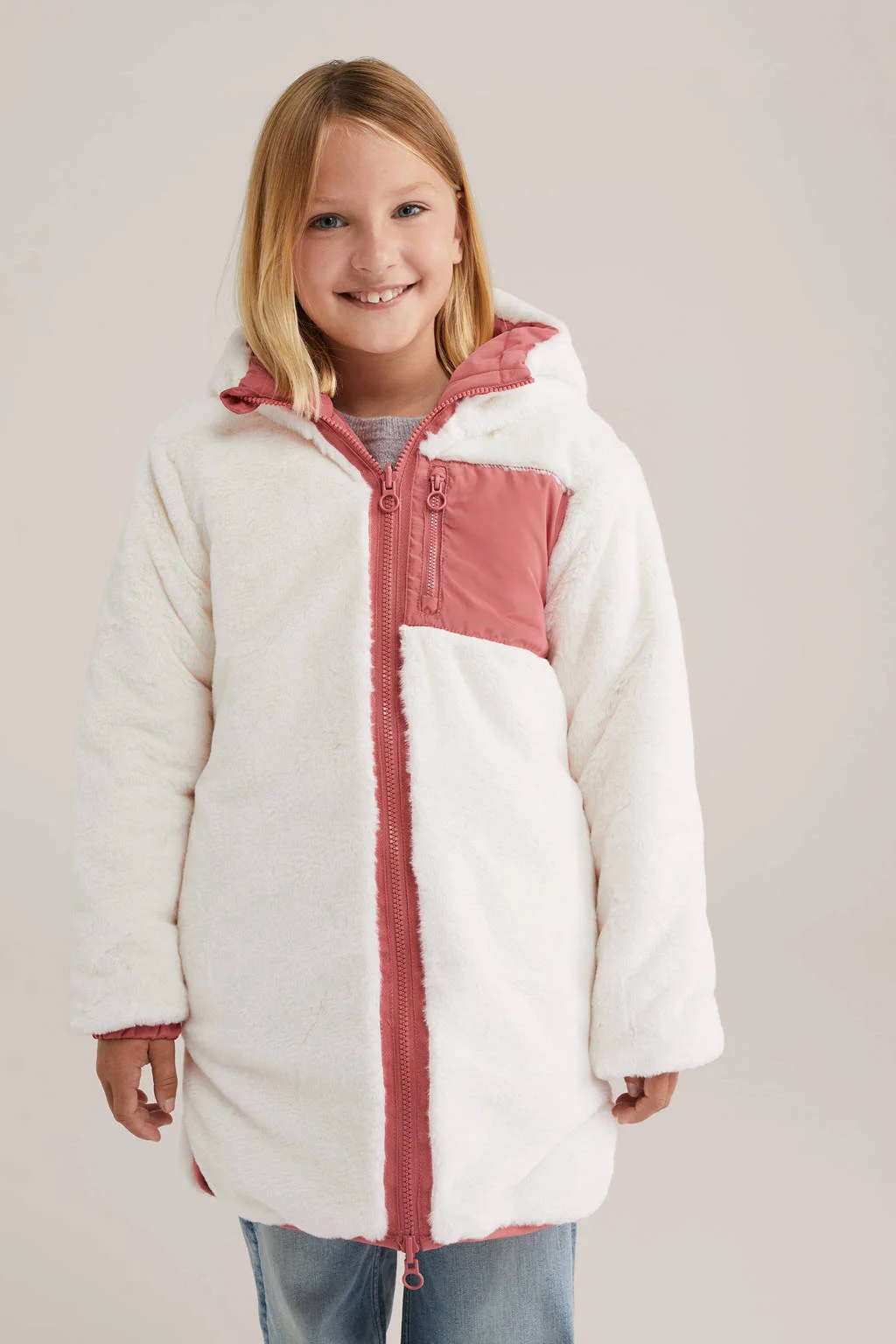 WE Fashion reversible jas winter roze