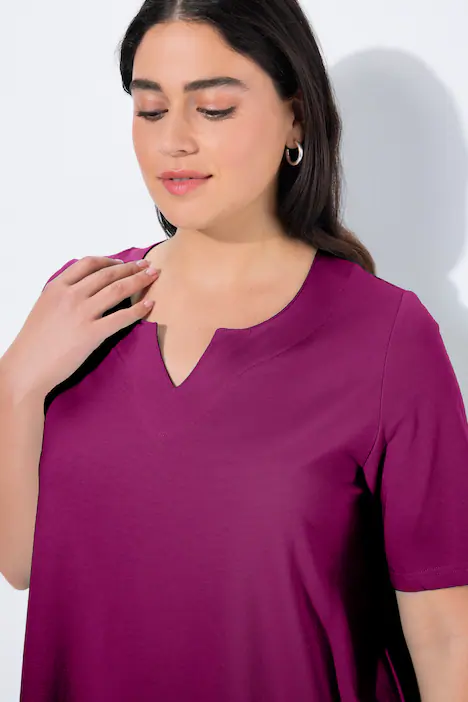 T-Shirt, A-Linie, Tunika-Ausschnitt, Halbarm, beere