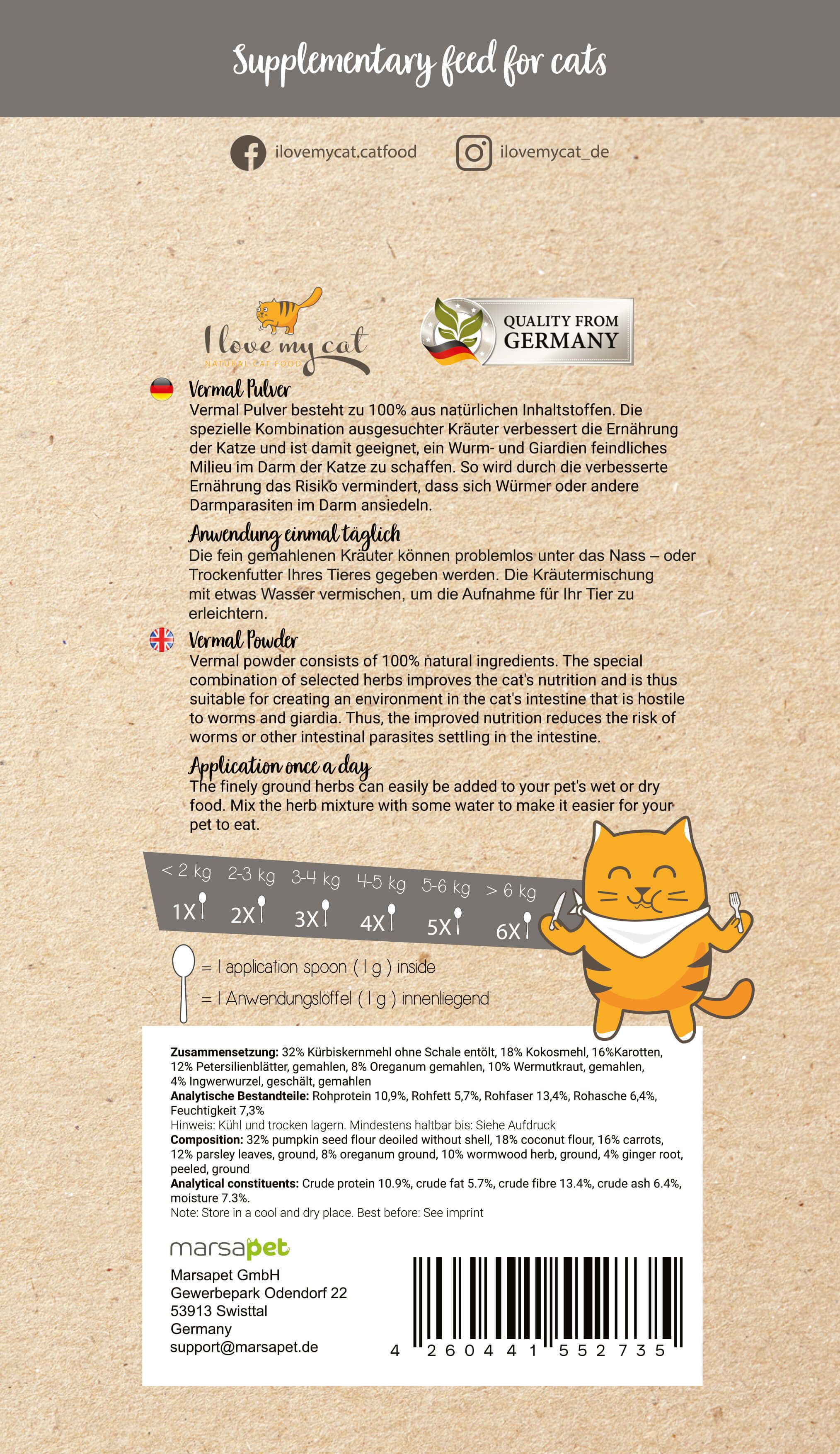 I love my cat Nahrungsergänzung für Katzen - Vermal Pulver