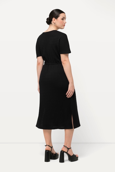 Midikleid, Strukturjersey, V-Ausschnitt, Halbarm