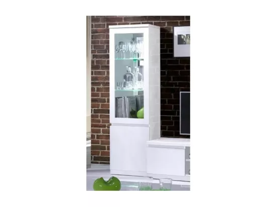 Vitrine Petit Modèle FABIO - Blanc Brillant avec LED - Style Design - 55 x 191 x 40 cm