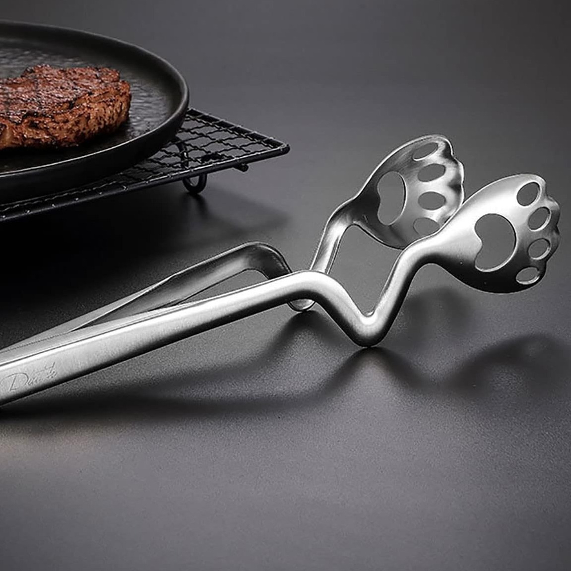 (25cm) Edelstahl Zange BBQ Grillzange Universal Küchenzange im Pfoten Design - Silber