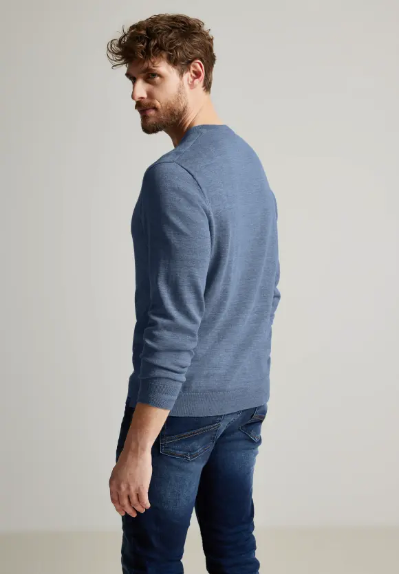 Melange V-Neck Pullover - smoky blue
