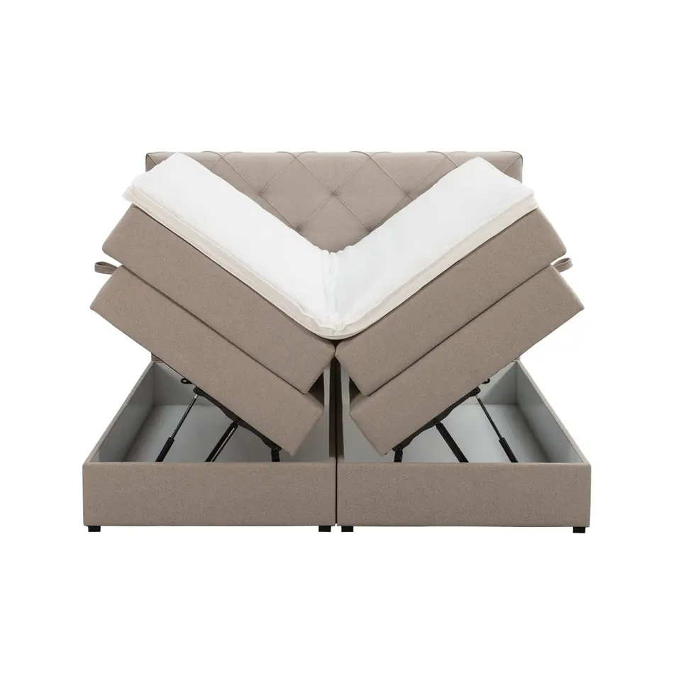 Boxspring met opbergruimte Liv geruit - beige - 140x200 cm