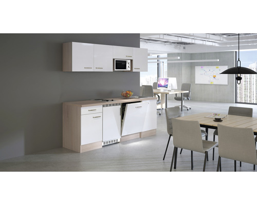 Flex Well keukenblok met Valero apparatuur, 210 cm, wit hoogglans, gedemonteerd, omkeerbare uitvoering 00011955