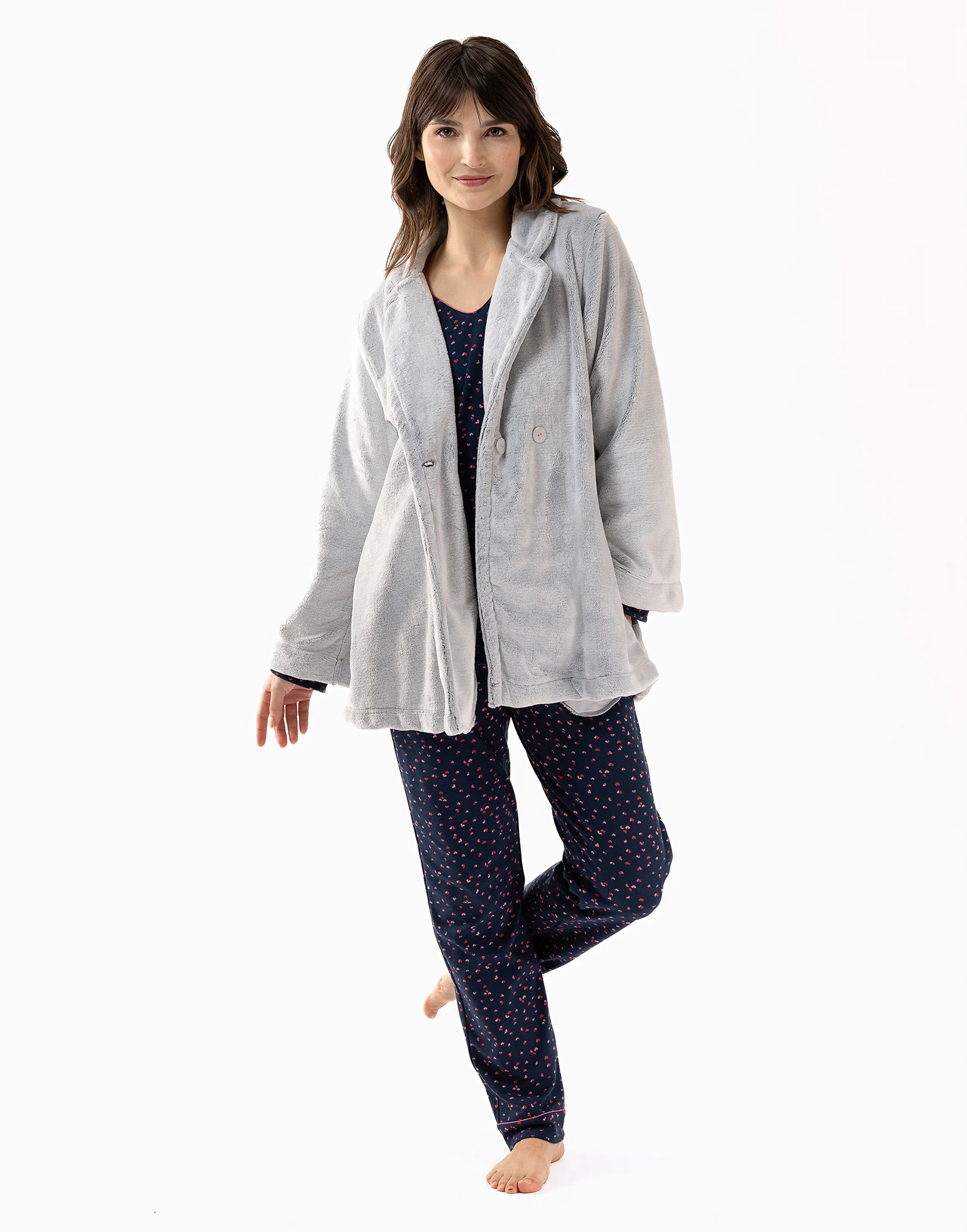 ESSENTIEL H77A - Veste en peluche flanelle | Gris