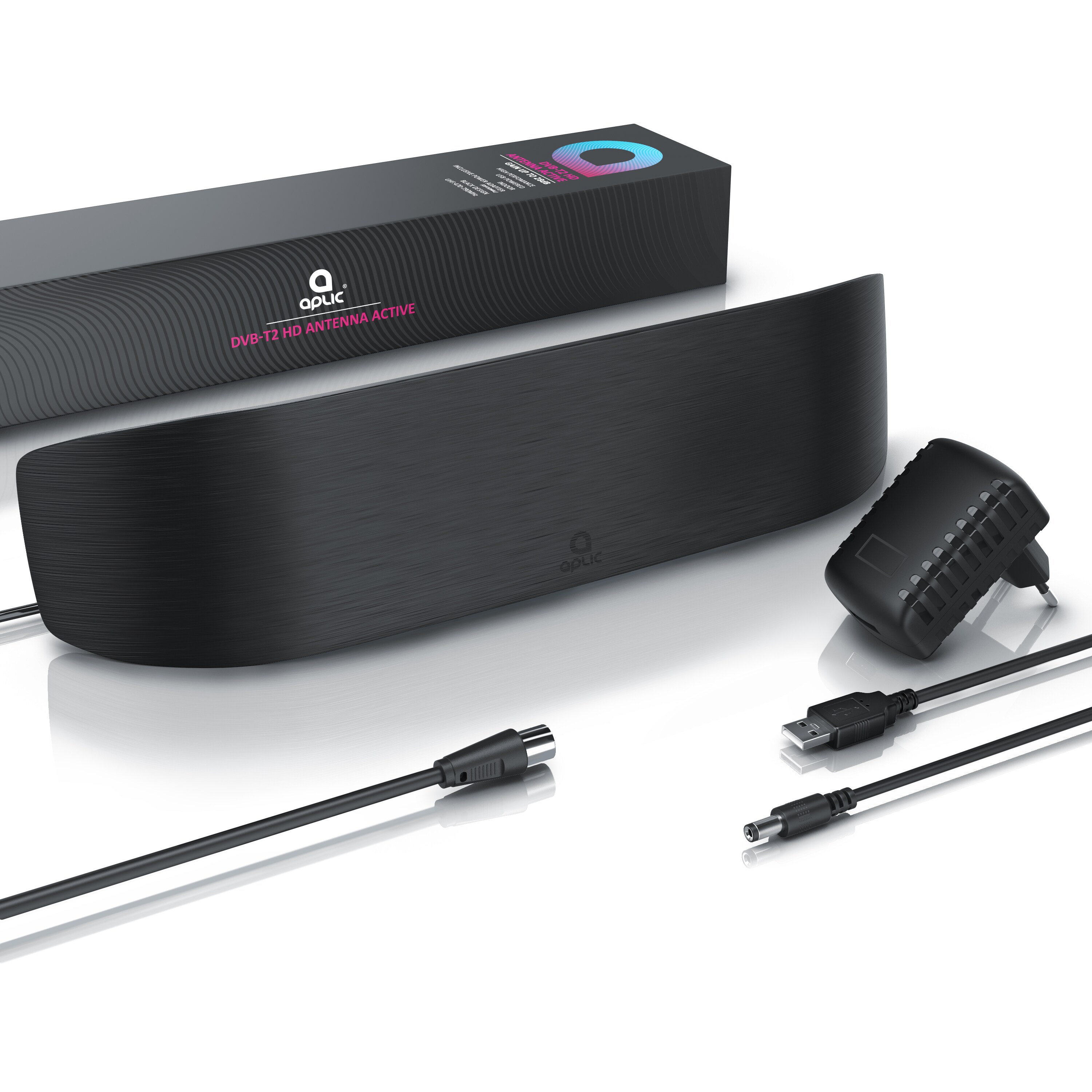Aplic DVB-T, DVB-T2, Antenne für Innenbereich, digitale aktive HD Innenantenne mit Netzteil