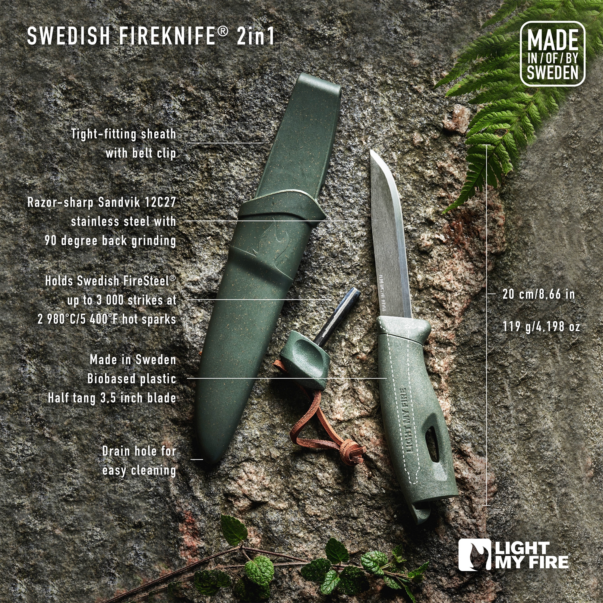 Light My Fire Swedish FireKnife  2in1 Anzünder rustyorange