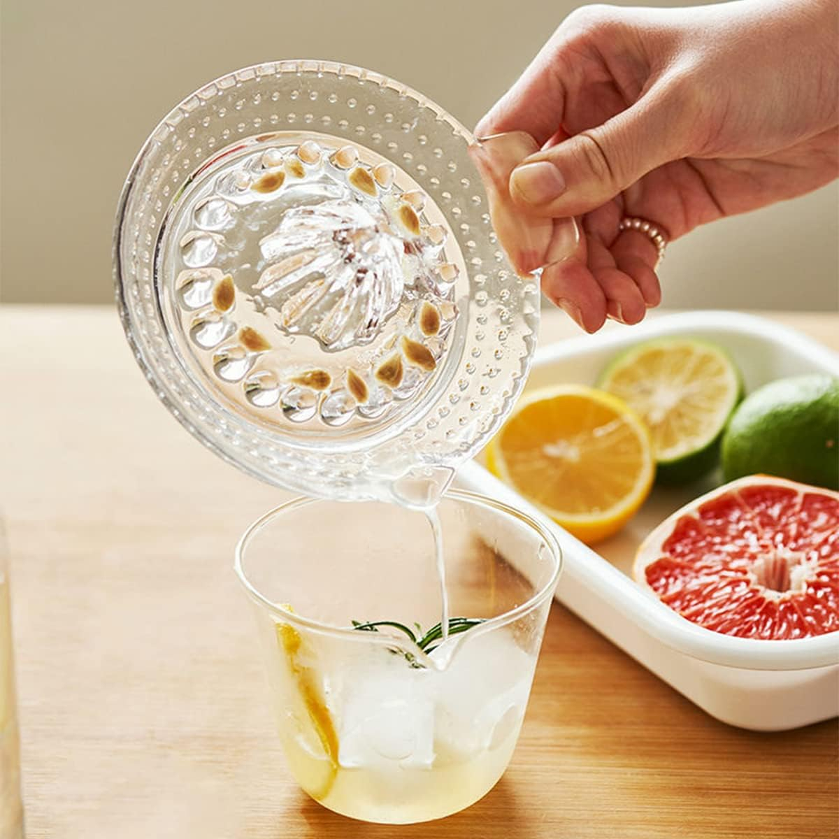 (Ø15cm) Glas Zitronen Saft Presse Orangen Entsafter Hand Zitruspresse - Transparent