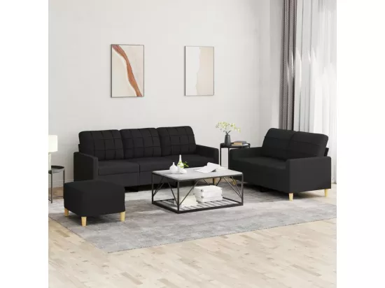 Ensemble de canapés 3 pièces avec coussins Noir Tissu