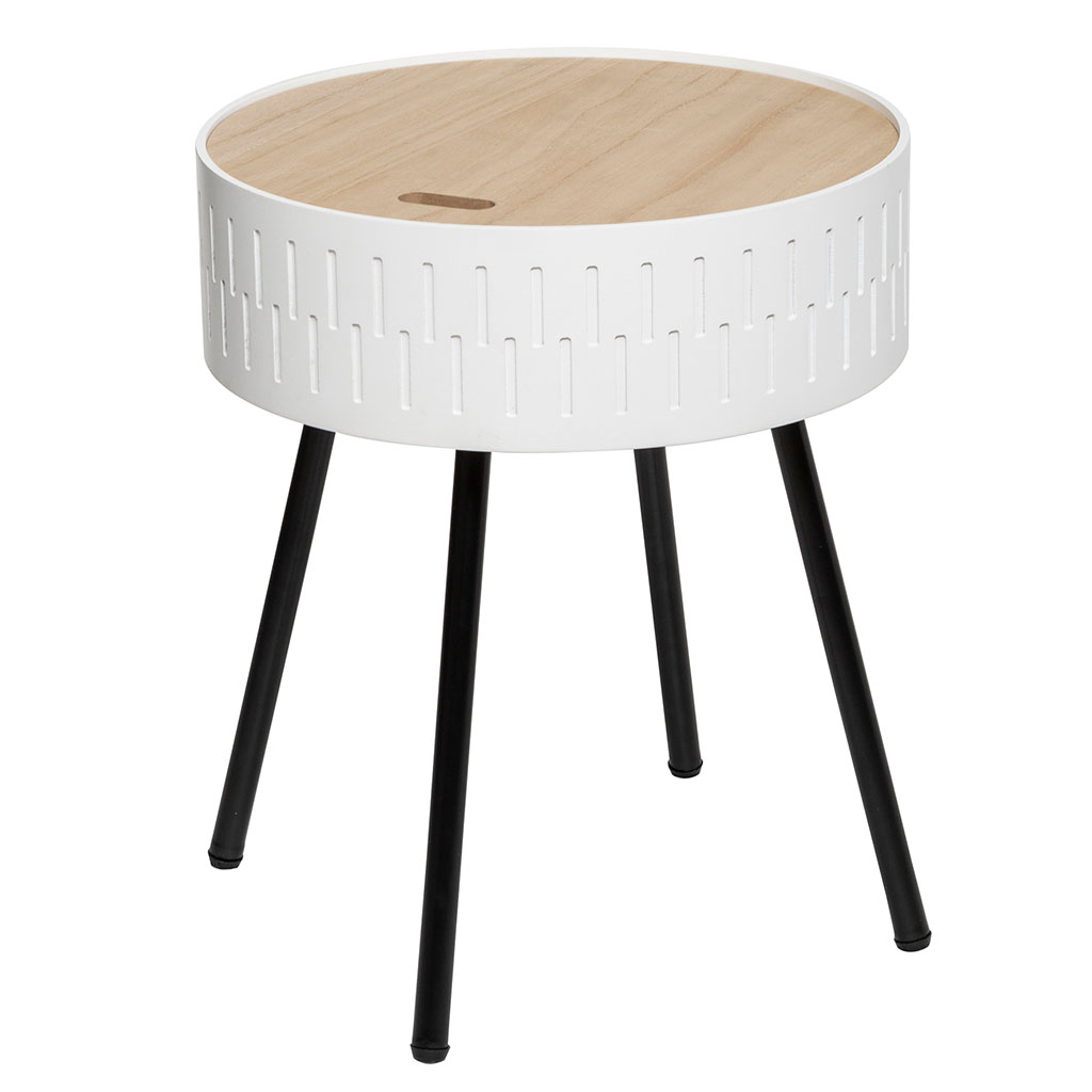 Table d'appoint avec coffre SHIRO blanc D 38 x H 45cm - ATMOSPHERA