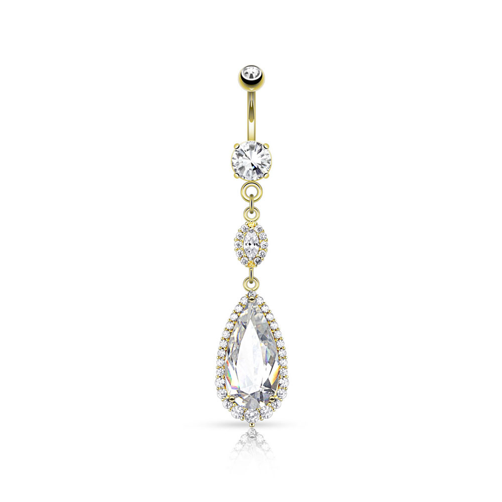 (10mm) 316L Chirurgenstahl Bauchnabelpiercing Gewindeverschluss Strass Tropfen - Gold