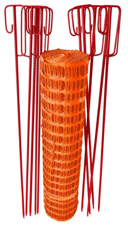 UVV Professionele Veiligheidshekset 50m 7,5kg + 10 Beugels Bouwplaatshek Kleur: Hek oranje, Beugels = rood